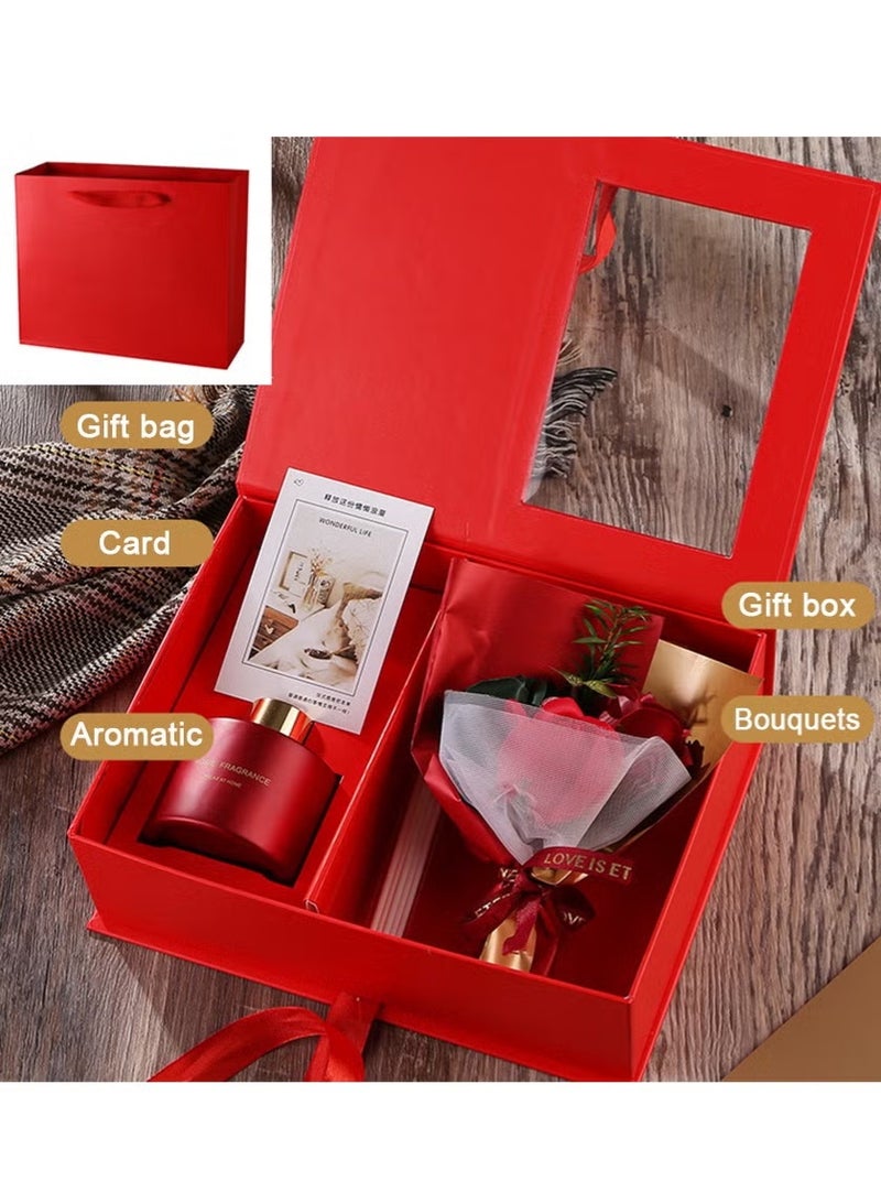 الصابون زهرة العلاج بالعطور مجموعة هدية عشاق هدية الوردة الأبدية الزهور المجففة صندوق هدية زهرة تذكارية باقة هدية صندوق أحمر - Image 3